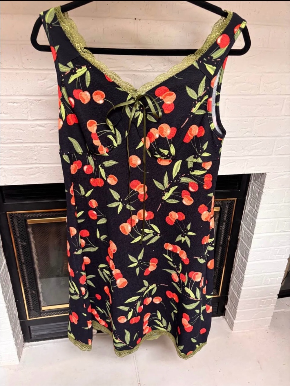Cider Black Cherry Print Mini Dress with Olive Trim